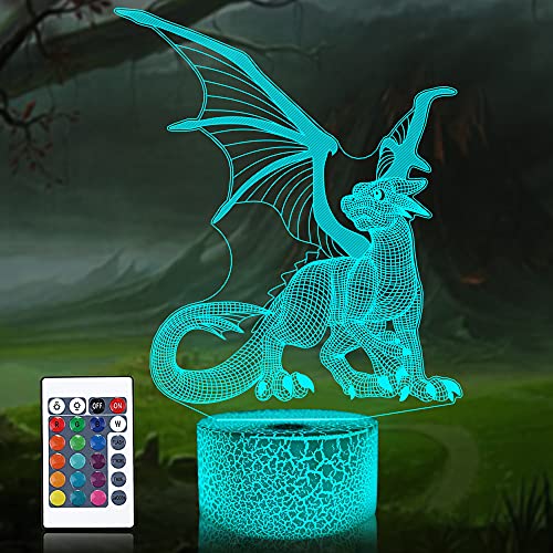 CooPark 3D Drachen Illusion Lampe, Cool LED Optisches Hologramm Nachtlicht 16 Farben ändern sich mit Fernbedienung, Kinderzimmer Dekor Kreative Geschenke für Weihnachten Geburtstag Jungen Mädchen von CooPark