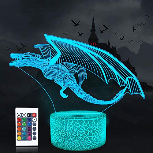 CooPark 3D Drachen lampe, 3D Illusions Nachtlicht, 16 Farben, die mit Fernbedienung wechseln, Kinderzimmerdekoration als Weihnachtsfeiertags-Geburtstagsgeschenk für Jungen, Mädchen, Babys… von CooPark