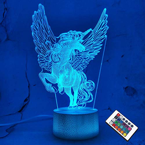 CooPark 3D Einhorn Lampe LED Nachtlicht mit Fernbedienung, 16 Farben Wählbar Dimmbare Touch Schalter Nachtlampe Geburtstag Geschenk, Frohe Weihnachten Geschenke Für Mädchen Männer Frauen Kinder von CooPark