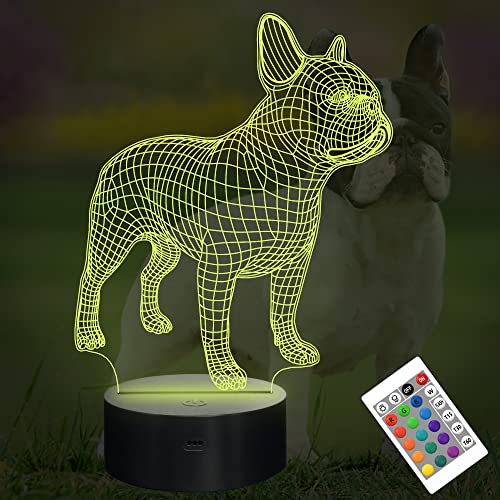 CooPark 3D Französische Bulldogge Nachtlicht, Hund lampe 16 Farben Ändern der optischen Täuschungslampe mit Remote-Geburtstag Weihnachten Valentinstag Geschenkidee für Kleinkind Jungen Mädchen von CooPark