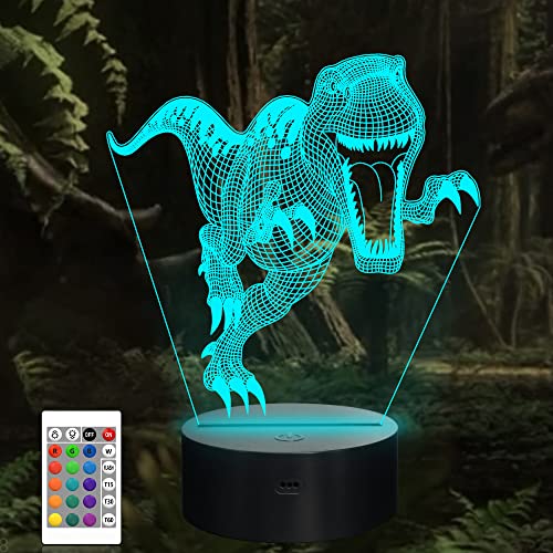 CooPark 3D Nachtlicht dinosaurier led, optische Illusion Dinosaurier Nachtlampe 16 Farben ändern sich mit Fernbedienung, LED visuelles Nachtlicht für Junge Kinder Geburtstagsgeschenke von CooPark