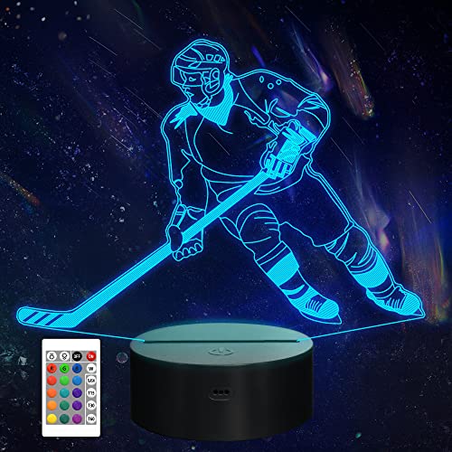 CooPark Eishockey Geschenk, 3d Eishockey Nachtlicht für Kinder mit Fernbedienung 16 Farben ändern dimmbare Funktion, Sport Thema Schlafzimmer Dekor Cooles Lampe für Kinder von CooPark