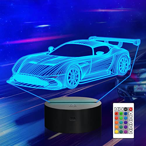 CooPark Auto 3D Nachtlicht, Sport Rennwagen Illusion Lampe mit Fernbedienung 16 Farben ändern, Urlaub Weihnachten Geburtstagsgeschenke für Kinder Geschenke Spielzeug Home Schlafzimmer neben Bar Dekor von CooPark