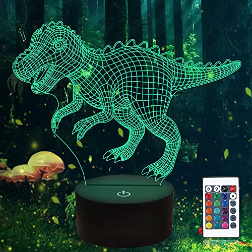 CooPark Dinosaurier 3D Lampe, Niedliches 3D Illusion Nachtlicht Spielzeug 16 Farben Ändern & Fernbedienung, Jurassic Theme Room Dekoration Geschenke, Nachttischbeleuchtung für Kinder Jungen Mädchen von CooPark