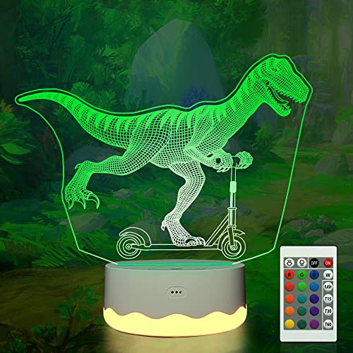 CooPark Dinosaurier Geschenke, Dino Illusion 3D Nachtlicht mit 16 Farbwechseln und Fernbedienung, Heimdekoration, Geburtstagslampe für Kinder und Babys von CooPark