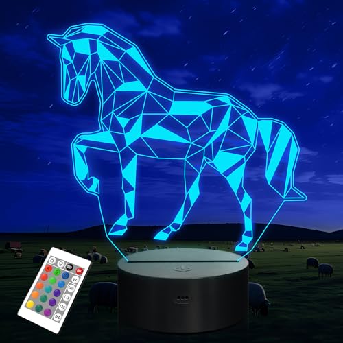 CooPark Nachtlichter Geschenke für Kinder Pferd 3D Illusion Nachttischlampe 16 Farben ändern sich mit Fernbedienung Beste Geburtstagsgeschenke für Kinder Baby Boy von CooPark