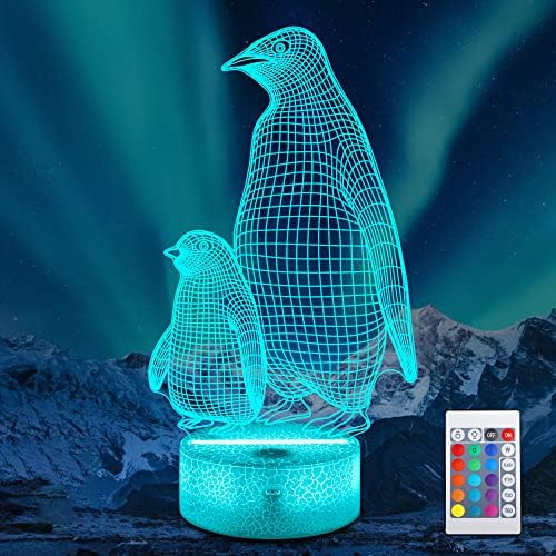 CooPark Pinguin Geschenke, 3D Illusion LED Nachtlicht mit 16 Farbwechsel + Fernbedienung, Kinderzimmer Dekor Tierlampe Weihnachtsgeburtstagsgeschenk für Jungen Mädchen (Penguin2) von CooPark