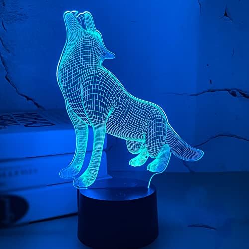 CooPark Wolf Gift 3D-Licht, Nachttischlampe mit optischer Täuschung, 16 Farbwechsel mit Fernbedienung kreative Raumdekoration idealer Geburtstag für Kinder Jungen Männer von CooPark