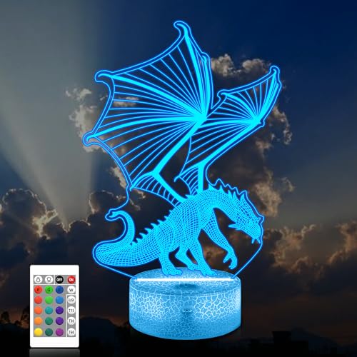 CooPark Drachen Nachtlicht für kinder, 3D Illusion Lampe mit 16 Farben Fernbedienung Dimmbar, Geschenk für Jungen, Wohnzimmer Schlafzimmer Dekor von CooPark