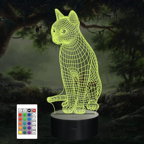 CooPark Katze lampe Geschenke, Meow 3D Illusion Optischer Schreibtisch Nachtlicht mit 16 Farben ändern&Fernbedienung Dimmbar,Weihnachten Geburtstag Zuhause Schlafzimmer Dekor für Kinder Junge von CooPark