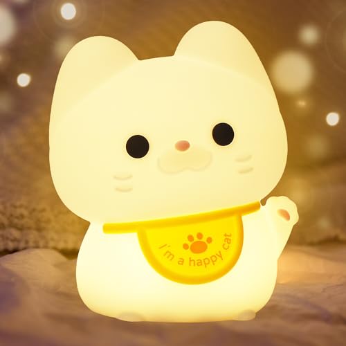 Süßes Katzen Nachtlicht für Kinder, Silikon Kitty Tier LED Touch Lampe mit Timer Dimmbar, USB Wiederaufladbare Kleinkind Nachttisch Schlafzimmer Dekoration, Geschenke für Baby Katzenliebhaber Mädchen von CooPark