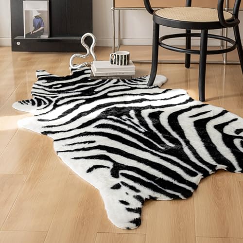 Cooalinar Teppich Aus Rindsleder,Teppich Mit Zebramuster,Kuhfell Teppich Kunstfell,Kunstfaser Teppich Rinderfell,Kuh-Druck Kunstpelz Tier Kuhfell-Teppich,Teppich Mit KüNstlichem Zebramuster von Cooalinar