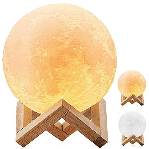 DESABF Vollmond-Lampe, hergestellt mit 3D-Druck, LED, moderne Stehlampe, dimmbar, Touch-Steuerung, Laden mit USB, warmes Licht, 8 cm Durchmesser von Coocnh