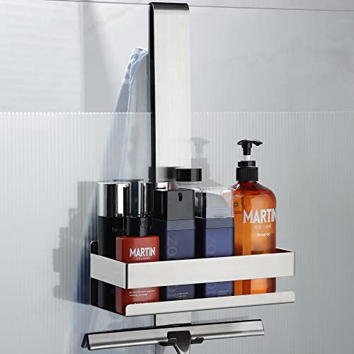 Cooeco Duschablage zum Hängen - Duschablage ohne Bohren Edelstahl Duschkorb zum Hängen der Glas-Duschabtrennung ohne Bohren, Duschregal Shampoo Halterung mit Haken für Rahmenlos Glastür Duschwand von Cooeco