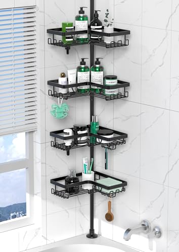 Cooeco Dusche Caddy Corner - Telescopique Badezimmer Regal von 25 bis 114 Zoll, Rustproof Dusche Caddy mit 4 Tier & 28 Haken, No Drilling Cooeco Dusche Caddy Corner - Telescopique Badezimmer Regal von 25 bis 114 Zoll, Rustproof Dusche Caddy mit 4 Tier & 28 Haken, No Drilling von Cooeco