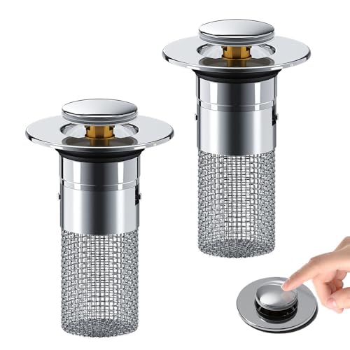 Coogime 2024 Neu 2 Stück Universal Waschbeckenstöpsel 34-40mm Abflussstopfen - aus Messing, universal mit Gummi für Waschbecken im Bad und Bidets von Coogime