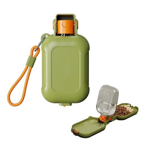 Coogime NEU 2 in 1 Hunde Trinkflasche für unterwegs- Mit 460ml Wasserflaseche und Futternapf für Hund und Katze, Hunde Tinkflasche to go, Wassernapf hund unterwegs, Reisenapf Katze (Green, 460 ML) von Coogime