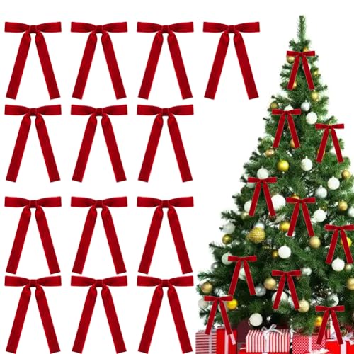 Coogime Weihnachtsbaum Schleifen Deko, 15 Stück Weihnachtsschleifen, Samt-Schleifen Dekoration, Geeignet für Weihnachten, Geburtstag, Hochzeit, Party, Geschenkband (rot) von Coogime