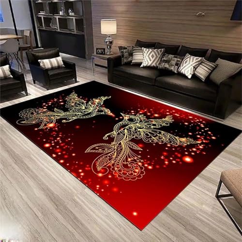 Cooiiye Teppich 120x160cm Rote goldene Vögel Moderner Großer Teppich,Teppichs Wohnzimmer Waschbarer, rutschfest Easy Clean teppichs für Schlafzimmer, Balkon, Auch, KüChe oder Esszimmer Geeignet Cooiiye Teppich 120x160cm Rote goldene Vögel Moderner Großer Teppich,Teppichs Wohnzimmer Waschbarer, rutschfest Easy Clean teppichs für Schlafzimmer, Balkon, Auch, KüChe oder Esszimmer Geeignet von Cooiiye
