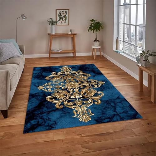 Cooiiye Teppich 120x180cm Blau Gold Ethnisch Moderner Großer Teppich,Teppichs Wohnzimmer Waschbarer, rutschfest Easy Clean teppichs für Schlafzimmer, Balkon, Auch, KüChe oder Esszimmer Geeignet Cooiiye Teppich 120x180cm Blau Gold Ethnisch Moderner Großer Teppich,Teppichs Wohnzimmer Waschbarer, rutschfest Easy Clean teppichs für Schlafzimmer, Balkon, Auch, KüChe oder Esszimmer Geeignet von Cooiiye