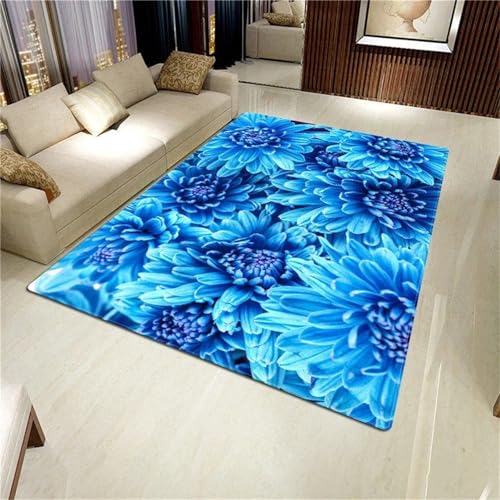 Cooiiye Teppich 120x180cm Blaue Blumen Moderner Großer Teppich,Teppichs Wohnzimmer Waschbarer, rutschfest Easy Clean teppichs für Schlafzimmer, Balkon, Auch, KüChe oder Esszimmer Geeignet von Cooiiye