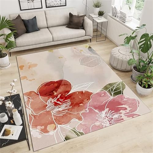 Cooiiye Teppich 120x180cm Blumen Abstrakt Moderner Großer Teppich,Teppichs Wohnzimmer Waschbarer, rutschfest Easy Clean teppichs für Schlafzimmer, Balkon, Auch, KüChe oder Esszimmer Geeignet von Cooiiye