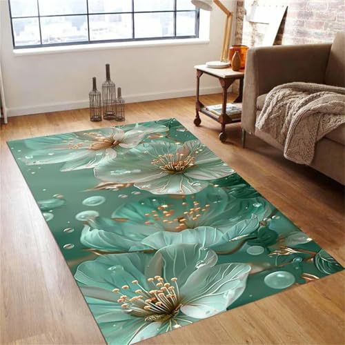 Cooiiye Teppich 120x180cm Hellgrüne Blumen Moderner Großer Teppich,Teppichs Wohnzimmer Waschbarer, rutschfest Easy Clean teppichs für Schlafzimmer, Balkon, Auch, KüChe oder Esszimmer Geeignet von Cooiiye