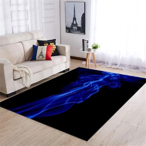 Cooiiye Teppich 120x180cm Schwarz Blau Rauch Moderner Großer Teppich,Teppichs Wohnzimmer Waschbarer, rutschfest Easy Clean teppichs für Schlafzimmer, Balkon, Auch, KüChe oder Esszimmer Geeignet von Cooiiye