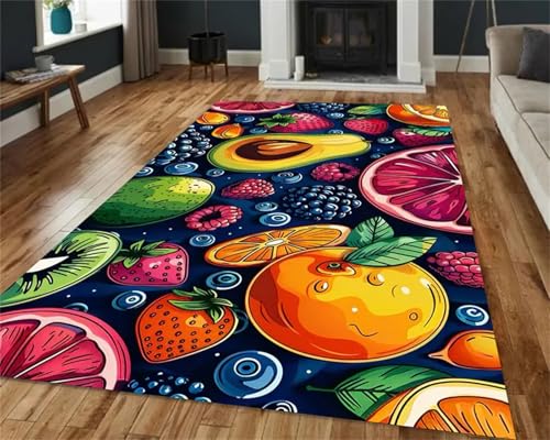 Cooiiye Teppich 120x180cm Sommerfrüchte Moderner Großer Teppich,Teppichs Wohnzimmer Waschbarer, rutschfest Easy Clean teppichs für Schlafzimmer, Balkon, Auch, KüChe oder Esszimmer Geeignet von Cooiiye
