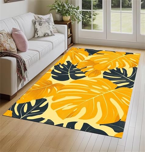 Cooiiye Teppich 140x200cm Gelb-Schwarze Blätter Moderner Großer Teppich,Teppichs Wohnzimmer Waschbarer, rutschfest Easy Clean teppichs für Schlafzimmer, Balkon, Auch, KüChe oder Esszimmer Geeignet Cooiiye Teppich 140x200cm Gelb-Schwarze Blätter Moderner Großer Teppich,Teppichs Wohnzimmer Waschbarer, rutschfest Easy Clean teppichs für Schlafzimmer, Balkon, Auch, KüChe oder Esszimmer Geeignet von Cooiiye