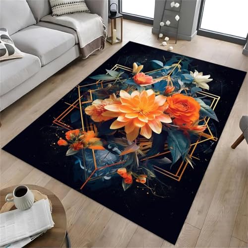 Cooiiye Teppich 140x200cm Geometrische Blumen Moderner Großer Teppich,Teppichs Wohnzimmer Waschbarer, rutschfest Easy Clean teppichs für Schlafzimmer, Balkon, Auch, KüChe oder Esszimmer Geeignet von Cooiiye