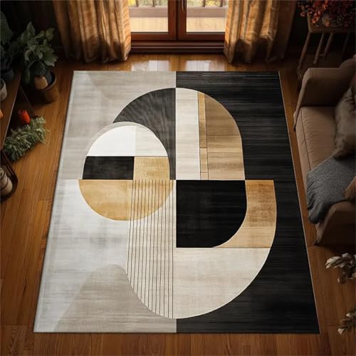 Cooiiye Teppich 160x230cm Beige Braun Schwarz Moderner Großer Teppich,Teppichs Wohnzimmer Waschbarer, rutschfest Easy Clean teppichs für Schlafzimmer, Balkon, Auch, KüChe oder Esszimmer Geeignet von Cooiiye
