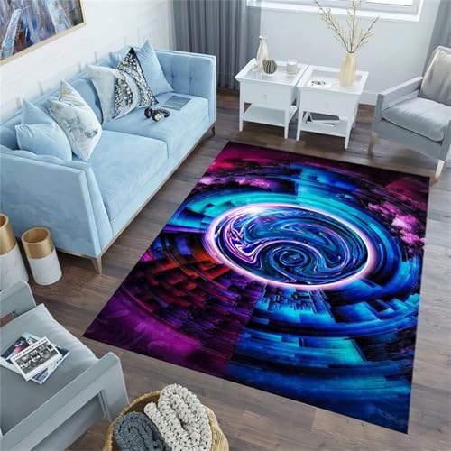 Cooiiye Teppich 160x230cm Blau Lila Verträumt Moderner Großer Teppich,Teppichs Wohnzimmer Waschbarer, rutschfest Easy Clean teppichs für Schlafzimmer, Balkon, Auch, KüChe oder Esszimmer Geeignet von Cooiiye