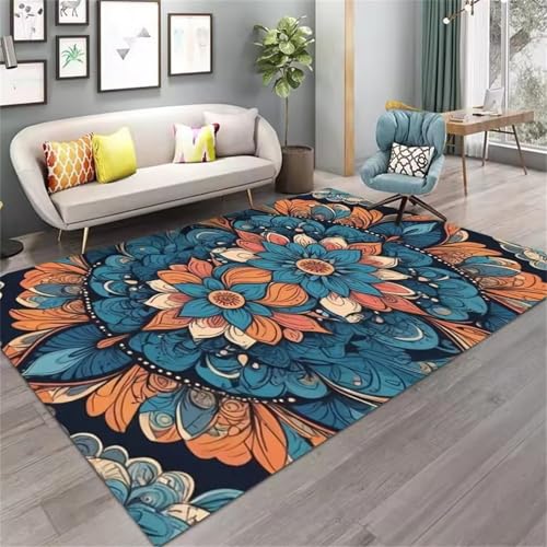 Cooiiye Teppich 160x230cm Blaubraune Blumen Moderner Großer Teppich,Teppichs Wohnzimmer Waschbarer, rutschfest Easy Clean teppichs für Schlafzimmer, Balkon, Auch, KüChe oder Esszimmer Geeignet von Cooiiye