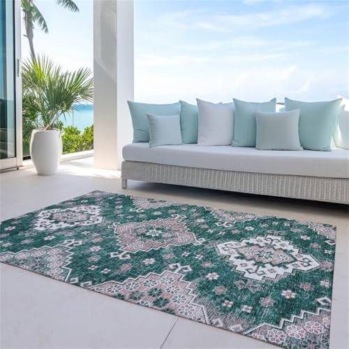 Cooiiye Teppich 160x230cm Dunkelgrün Ethno Moderner Großer Teppich,Teppichs Wohnzimmer Waschbarer, rutschfest Easy Clean teppichs für Schlafzimmer, Balkon, Auch, KüChe oder Esszimmer Geeignet von Cooiiye