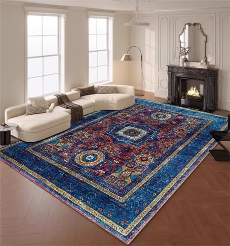 Cooiiye Teppich 160x230cm Retro Blau Moderner Großer Teppich,Teppichs Wohnzimmer Waschbarer, rutschfest Easy Clean teppichs für Schlafzimmer, Balkon, Auch, KüChe oder Esszimmer Geeignet von Cooiiye