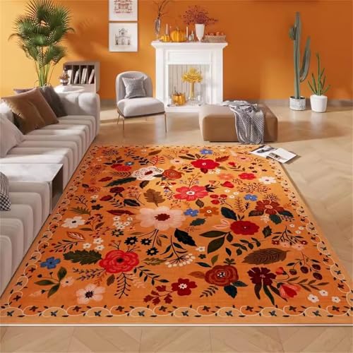 Cooiiye Teppich 40x120cm Retro Blumen Moderner Großer Teppich,Teppichs Wohnzimmer Waschbarer, rutschfest Easy Clean teppichs für Schlafzimmer, Balkon, Auch, KüChe oder Esszimmer Geeignet von Cooiiye