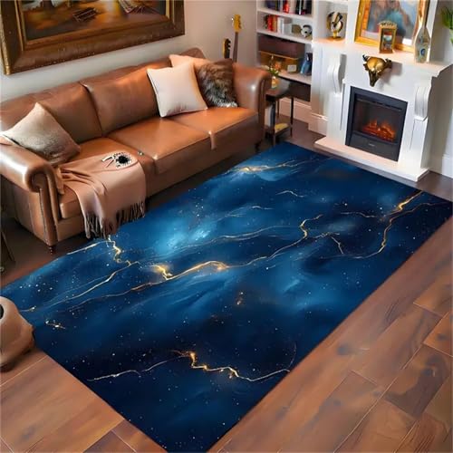 Cooiiye Teppich 40x60cm Dunkelblauer Marmor Moderner Großer Teppich,Teppichs Wohnzimmer Waschbarer, rutschfest Easy Clean teppichs für Schlafzimmer, Balkon, Auch, KüChe oder Esszimmer Geeignet von Cooiiye