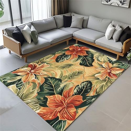 Cooiiye Teppich 40x60cm Retro Blumen Blätter Moderner Großer Teppich,Teppichs Wohnzimmer Waschbarer, rutschfest Easy Clean teppichs für Schlafzimmer, Balkon, Auch, KüChe oder Esszimmer Geeignet von Cooiiye