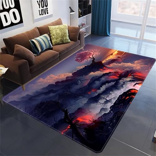 Cooiiye Teppich 40x60cm Vulkan Landschaft Baum Moderner Großer Teppich,Teppichs Wohnzimmer Waschbarer, rutschfest Easy Clean teppichs für Schlafzimmer, Balkon, Auch, KüChe oder Esszimmer Geeignet von Cooiiye