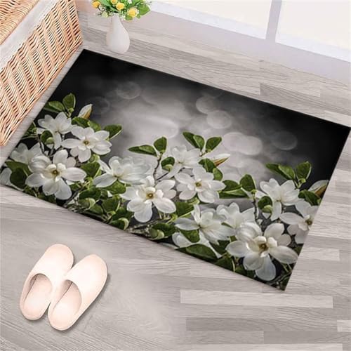 Cooiiye Teppich 40x60cm Weiße Blumen Moderner Großer Teppich,Teppichs Wohnzimmer Waschbarer, rutschfest Easy Clean teppichs für Schlafzimmer, Balkon, Auch, KüChe oder Esszimmer Geeignet von Cooiiye