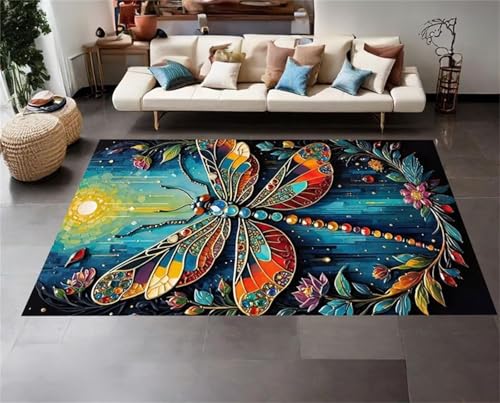 Cooiiye Teppich 50x80cm Libellenblumen Moderner Großer Teppich,Teppichs Wohnzimmer Waschbarer, rutschfest Easy Clean teppichs für Schlafzimmer, Balkon, Auch, KüChe oder Esszimmer Geeignet von Cooiiye