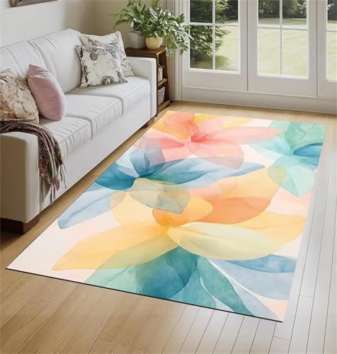 Cooiiye Teppich 60x90cm Blau Gelb Rosa Moderner Großer Teppich,Teppichs Wohnzimmer Waschbarer, rutschfest Easy Clean teppichs für Schlafzimmer, Balkon, Auch, KüChe oder Esszimmer Geeignet von Cooiiye