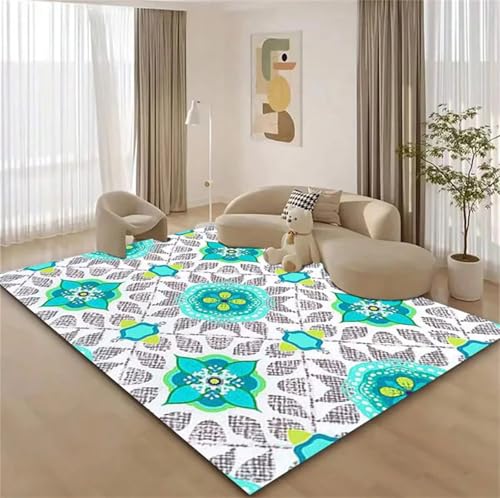 Cooiiye Teppich 60x90cm Grau Blau Geometrisch Moderner Großer Teppich,Teppichs Wohnzimmer Waschbarer, rutschfest Easy Clean teppichs für Schlafzimmer, Balkon, Auch, KüChe oder Esszimmer Geeignet von Cooiiye