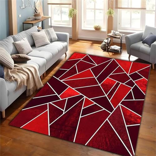 Cooiiye Teppich 80x120cm Rot Weiß Geometrisch Moderner Großer Teppich,Teppichs Wohnzimmer Waschbarer, rutschfest Easy Clean teppichs für Schlafzimmer, Balkon, Auch, KüChe oder Esszimmer Geeignet von Cooiiye