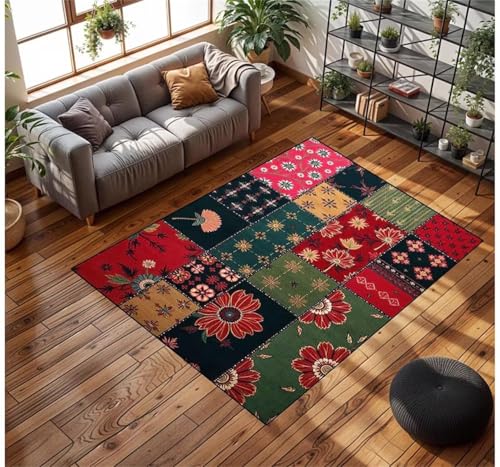 Cooiiye Teppich 80x120cm Vintage Mandala-Blumen Moderner Großer Teppich,Teppichs Wohnzimmer Waschbarer, rutschfest Easy Clean teppichs für Schlafzimmer, Balkon, Auch, KüChe oder Esszimmer Geeignet von Cooiiye