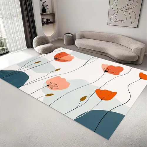 Cooiiye Teppich 80x150cm Abstrakte Blumen Moderner Großer Teppich,Teppichs Wohnzimmer Waschbarer, rutschfest Easy Clean teppichs für Schlafzimmer, Balkon, Auch, KüChe oder Esszimmer Geeignet von Cooiiye