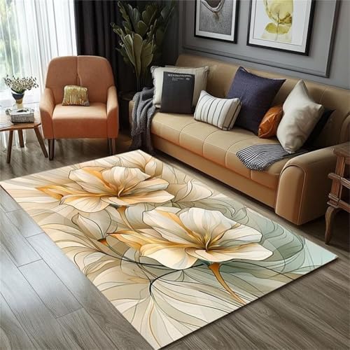 Cooiiye Teppich 80x150cm Abstrakte Linie Blumen Moderner Großer Teppich,Teppichs Wohnzimmer Waschbarer, rutschfest Easy Clean teppichs für Schlafzimmer, Balkon, Auch, KüChe oder Esszimmer Geeignet von Cooiiye