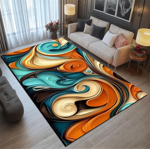 Cooiiye Teppich 80x150cm Blau Gelb Schwarz Beige Moderner Großer Teppich,Teppichs Wohnzimmer Waschbarer, rutschfest Easy Clean teppichs für Schlafzimmer, Balkon, Auch, KüChe oder Esszimmer Geeignet von Cooiiye