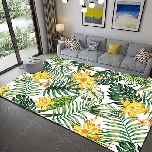 Cooiiye Teppich 80x150cm Grüne Blätter Blumen Moderner Großer Teppich,Teppichs Wohnzimmer Waschbarer, rutschfest Easy Clean teppichs für Schlafzimmer, Balkon, Auch, KüChe oder Esszimmer Geeignet von Cooiiye